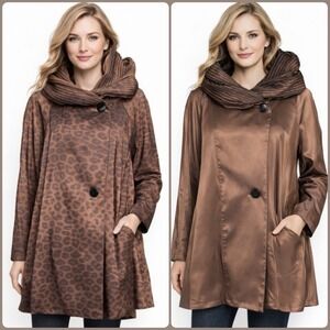 Mycra Pac Cheetah Brown Donatella Reversible Raincoat Quiet Luxury Pleated S-M